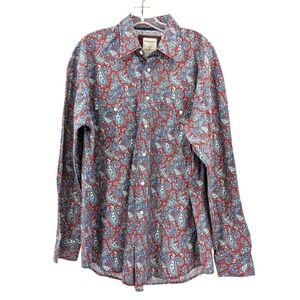 Rough Stock‎ Pearl Snap Shirt Western Paisley Red Blue Cotton XL